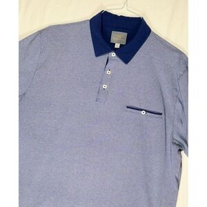 Thomas Dean Mens Blue Micro Dot Print Short Sleeve Polo Shirt XL